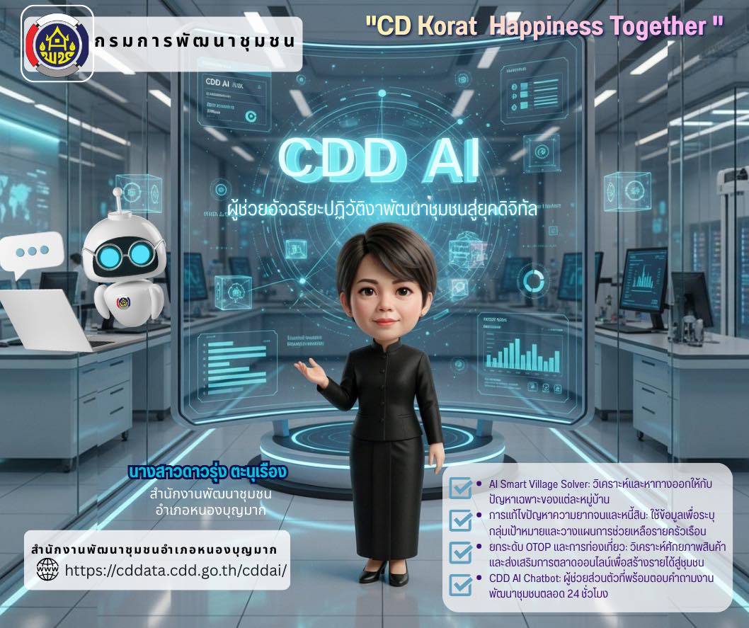 สพอ.หนองบุญมาก ประชาสัมพันธ์ พร้อมเป็นพลังขับเคลื่อนชุมชนด้วย “CDD AI” แล้วหรือยัง? 